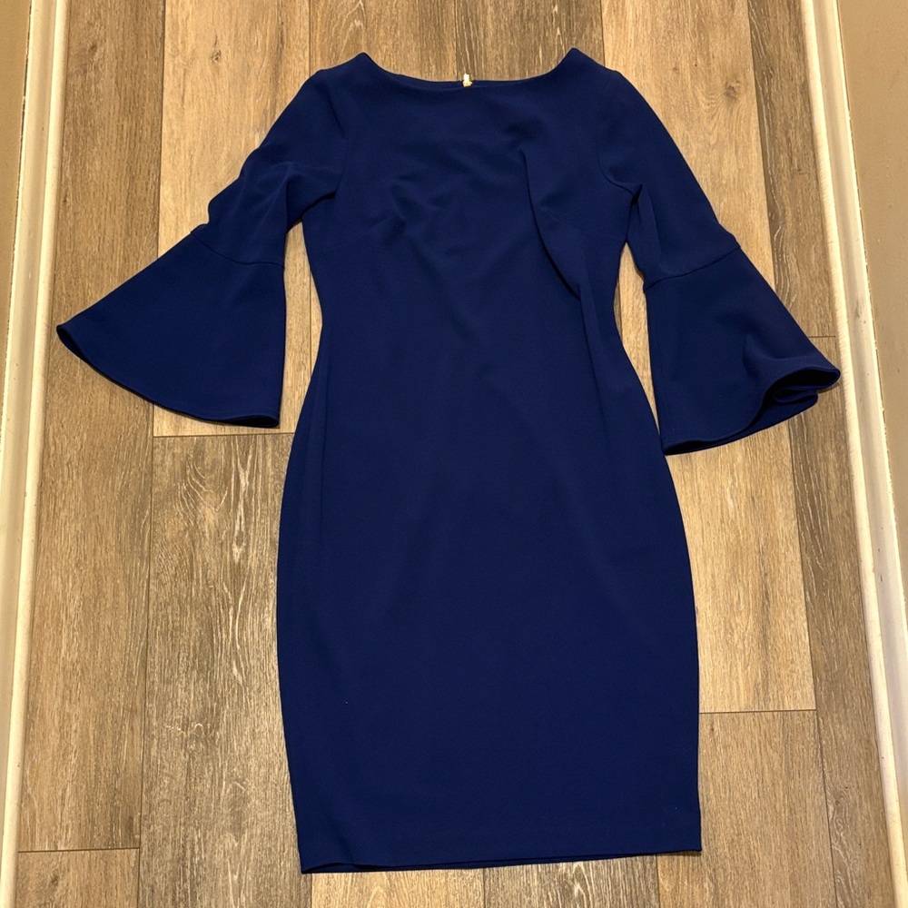 Calvin Klein Elegant Navy Blue Bell Sleeve Dress